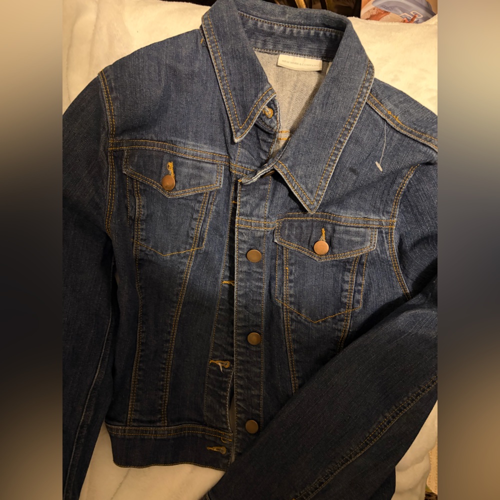 New York & Company Dark Blue Denim Jacket